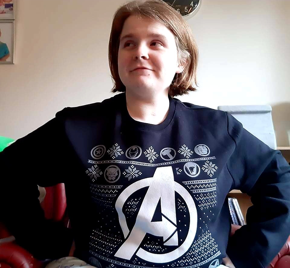 Ami wearing the Avengers Christmas Jumper