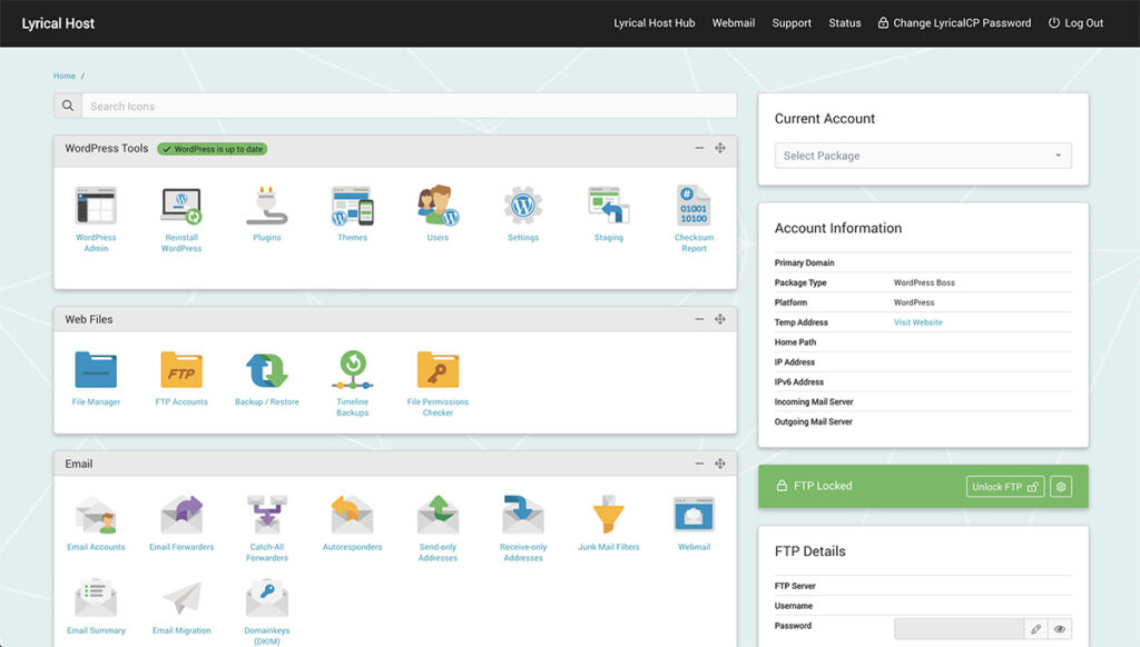 Screenshot of control panel